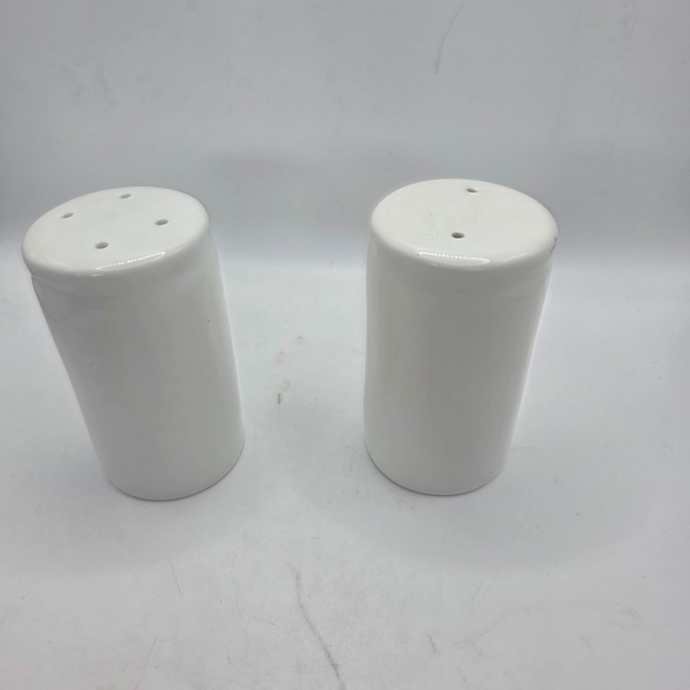 White Ceramic Salt & Pepper Shakers Set Plain Cylinder Restaurant Style